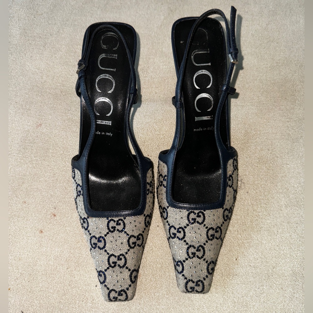 Grey & Blue sworvoski crystal Gucci Heels 75mm